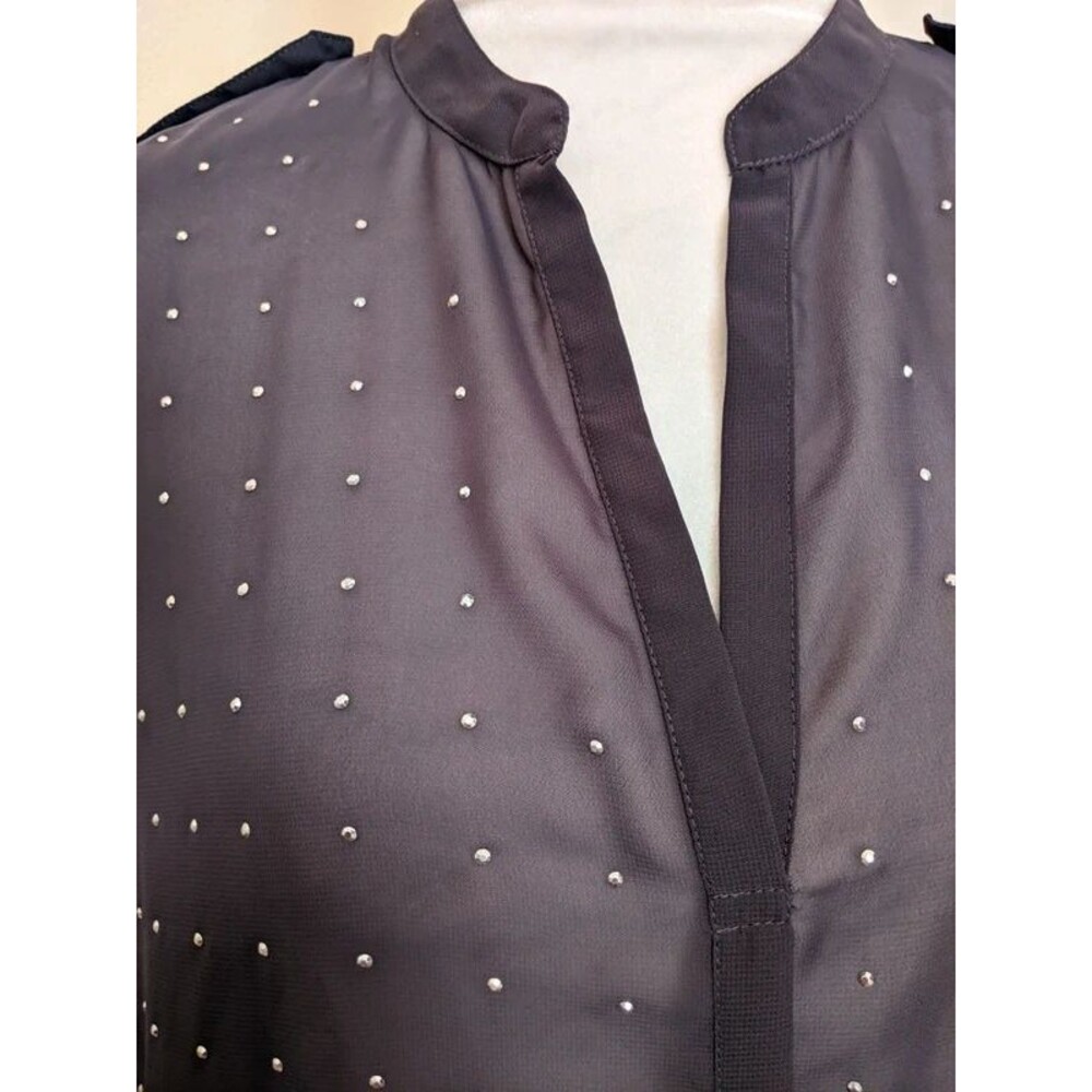 Sheer Dressy Shirt Rhinestones Gray Feminine Coquette Holiday Size XL